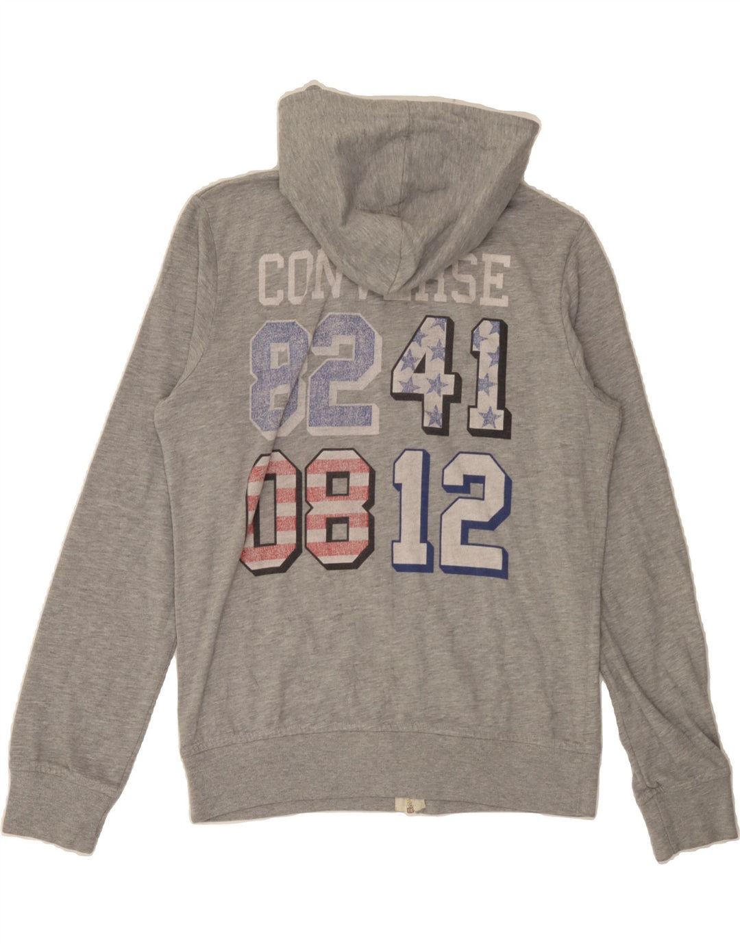 CONVERSE Womens Graphic Zip Hoodie Sweater UK 14 Medium Grey Cotton Vintage Converse and Second-Hand Converse from Messina Hembry 