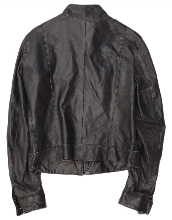 VINTAGE Женская кожаная куртка-гонщик IT 42 Medium Black Leather