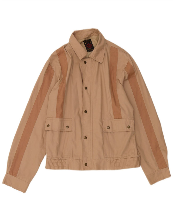 VINTAGE Mens Bomber Jacket UK 38 Medium Beige Colourblock Polyester