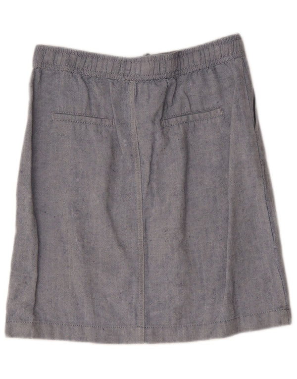 Marks & Spencer Womens Midi Skirt UK 10 Small W30 Blue Herringbone Linen