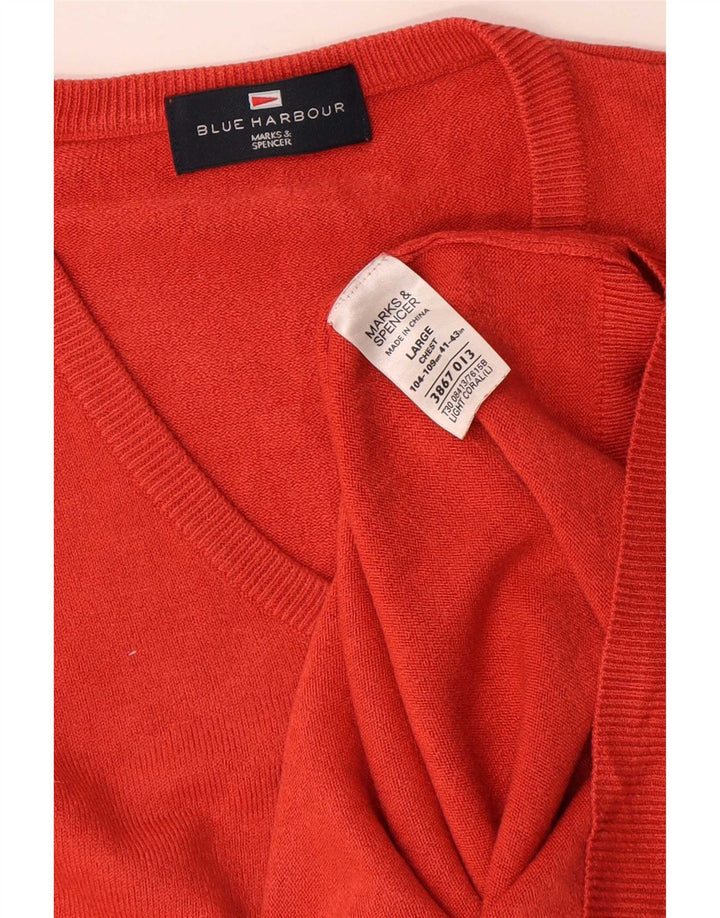 Мужской джемпер с v-образным вырезом Mark & Spencer Blue Harbour, большой красный акрил
