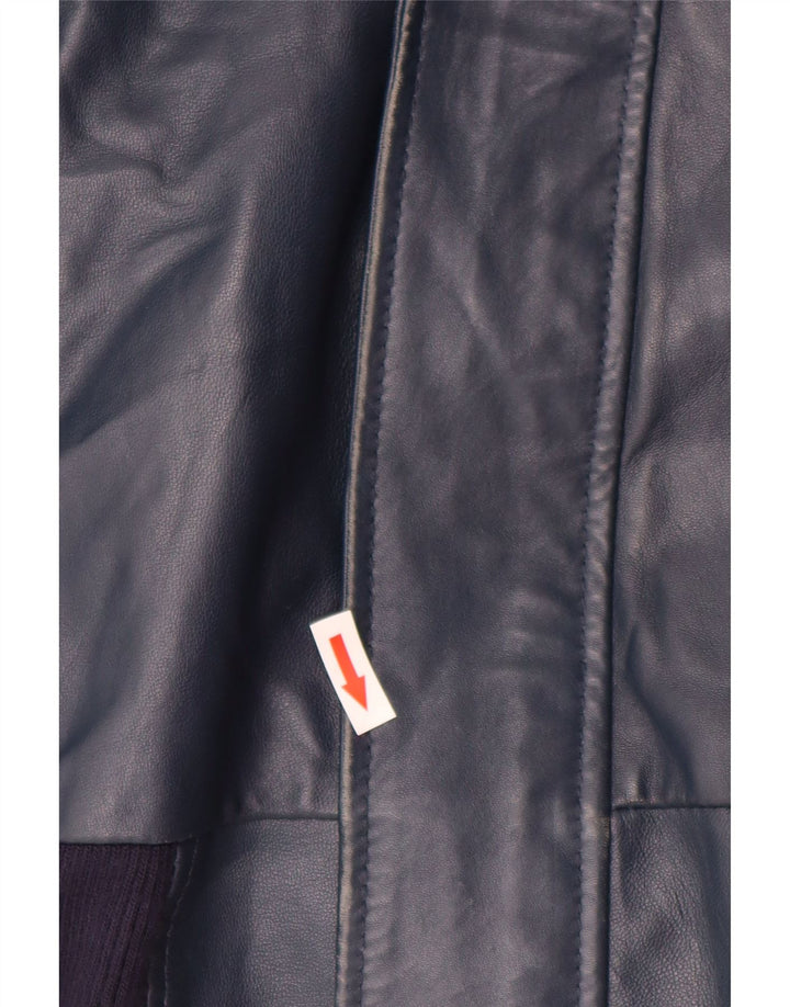 ВИНТАЖНАЯ женская кожаная куртка с капюшоном UK 14, большая темно-синяя кожаная