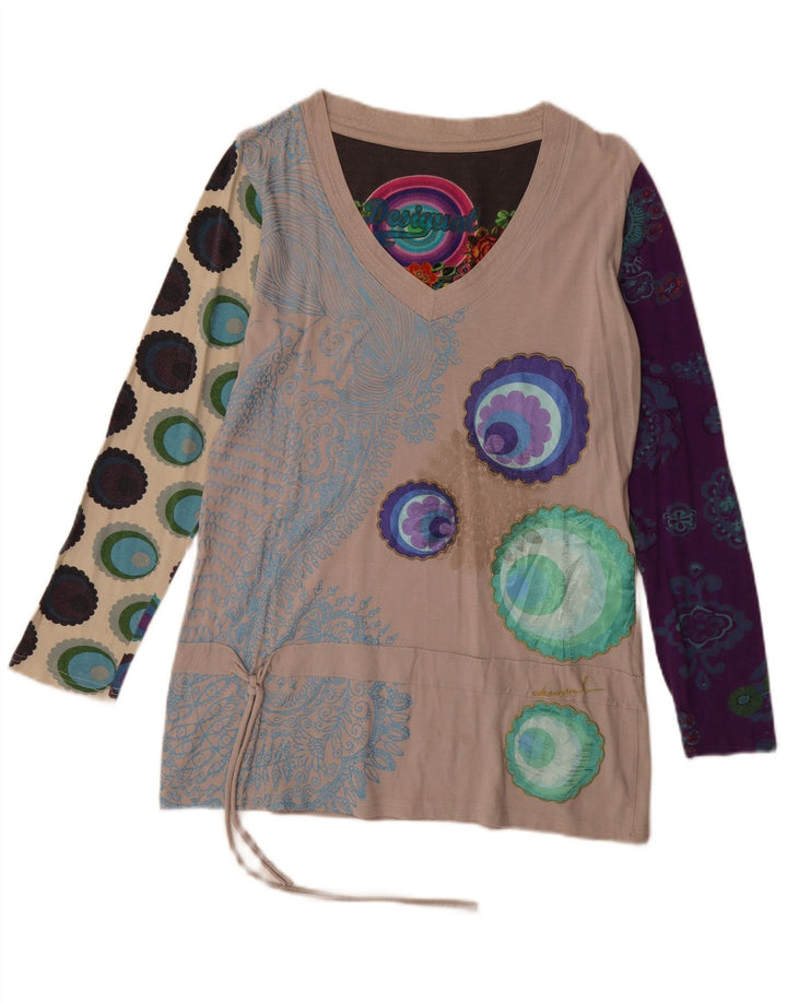 Женская туника Desigual с абстрактным узором, Великобритания, 18 XL, бежевый хлопок