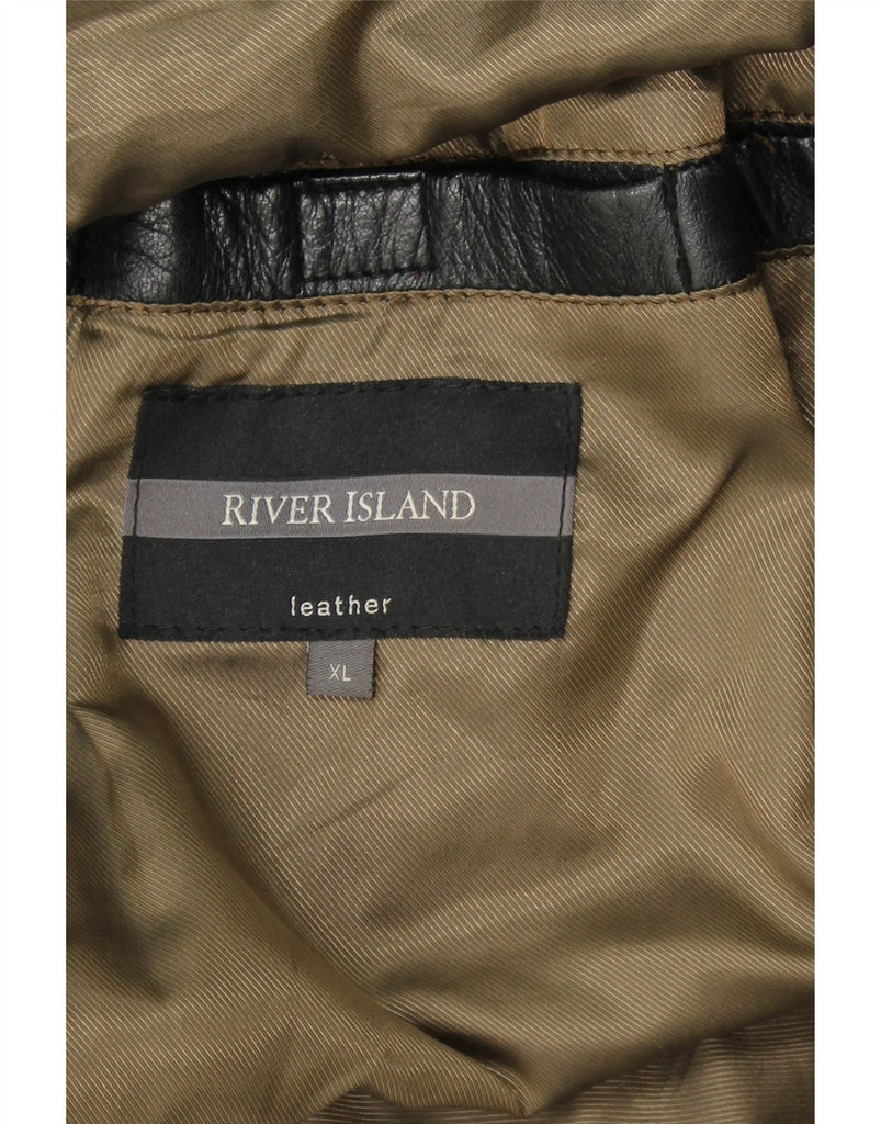 RIVER ISLAND Mens Leather Coat UK 42 XL Black Leather Vintage River Island and Second-Hand River Island from Messina Hembry 