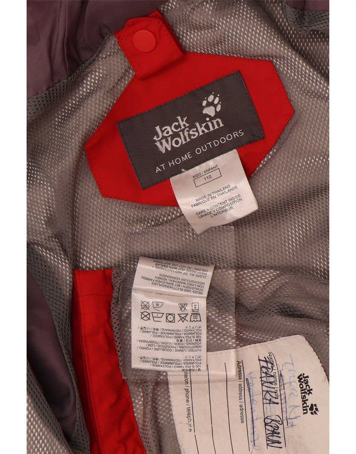 Дождевик с капюшоном Jack Wolfskin для мальчиков 4–5 лет, красный полиамид с цветными блоками