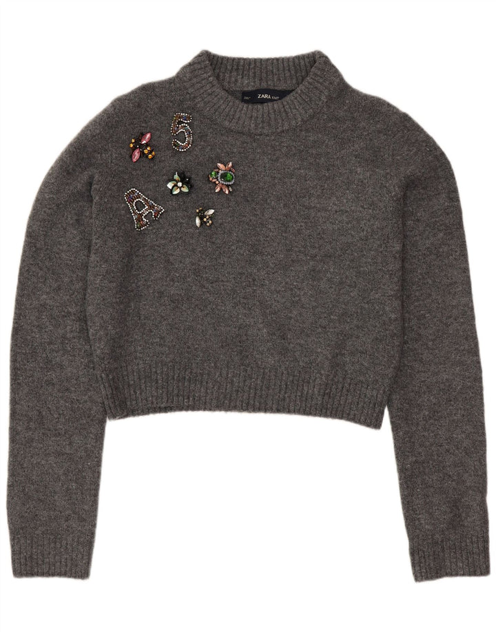 Женский свободный джемпер с круглым вырезом Zara UK 10, маленький серый цвет