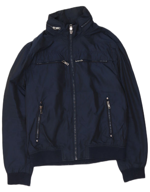 Мужская куртка-бомбер с капюшоном Zara UK 42 XL, темно-синий полиэстер