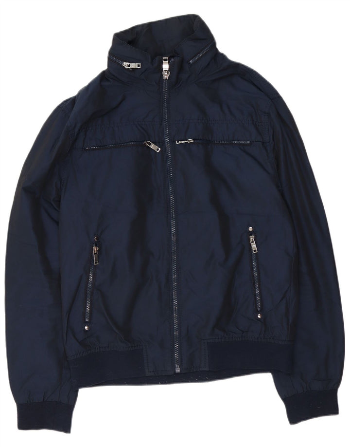 Мужская куртка-бомбер с капюшоном Zara UK 42 XL, темно-синий полиэстер