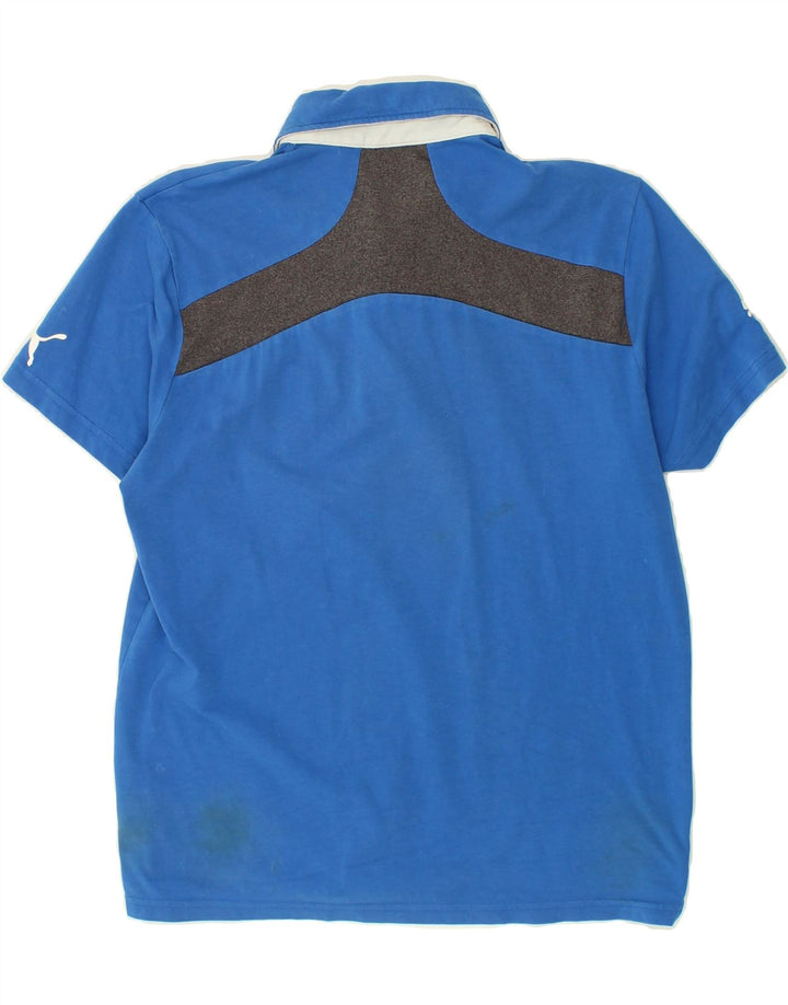 PUMA Mens Polo Shirt Medium Blue Colourblock Vintage Puma and Second-Hand Puma from Messina Hembry 