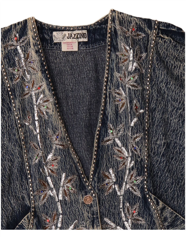 JAZZINO Женская джинсовая куртка оверсайз с рукавом 3/4, Великобритания 18 XL, синяя с цветочным принтом