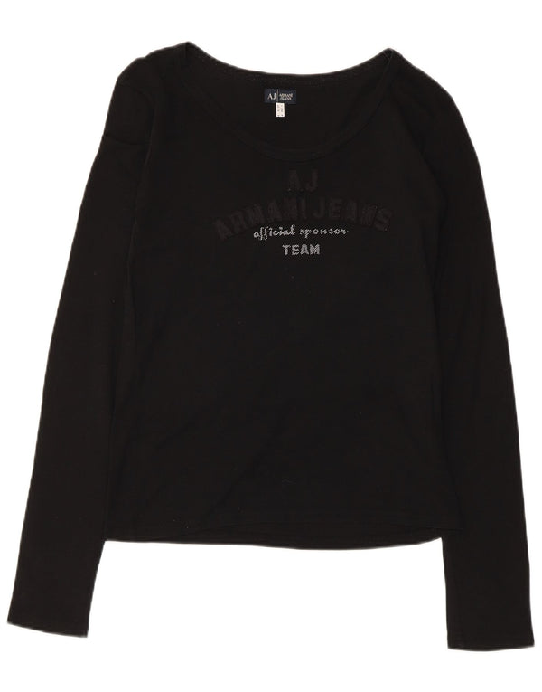 Женский топ с рисунком Armani UK 12, средний черный хлопок с длинным рукавом