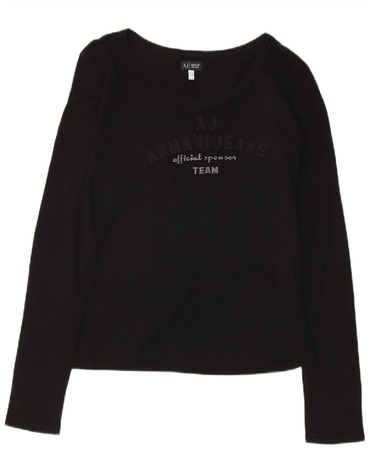 Женский топ с рисунком Armani UK 12, средний черный хлопок с длинным рукавом