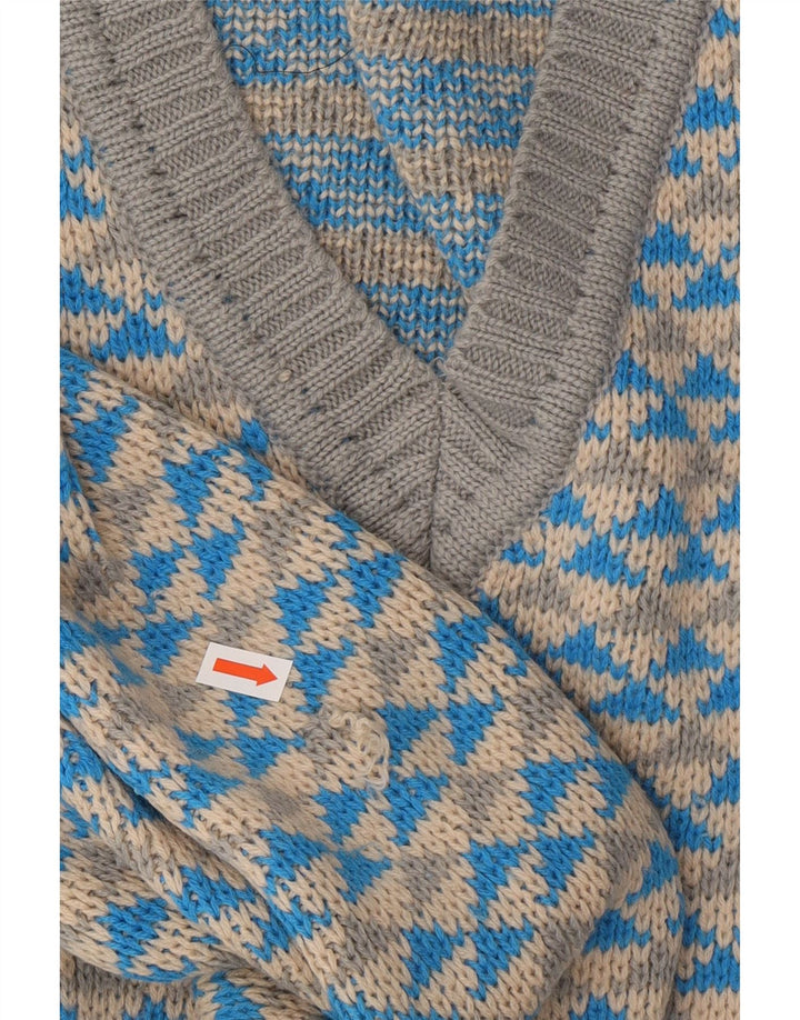 VINTAGE Mens V-Neck Jumper Sweater IT 52 Large Blue Geometric Vintage Vintage and Second-Hand Vintage from Messina Hembry 