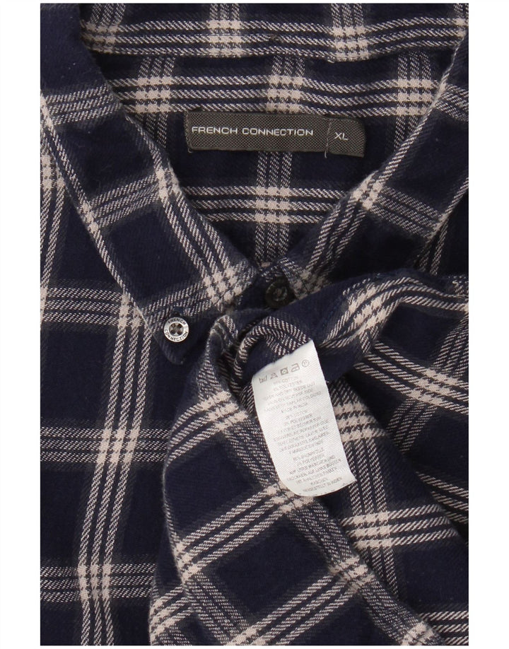 FRENCH CONNECTION Mens Flannel Shirt XL Navy Blue Check Cotton