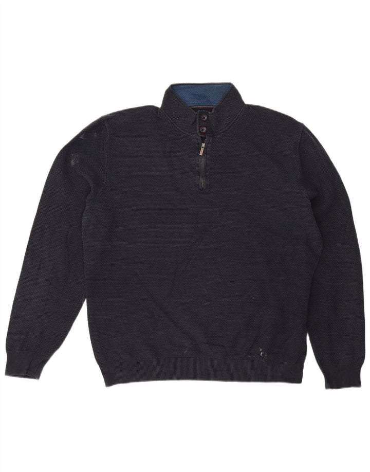 Massimo Dutti Mens Button Neck Jumper Sweater 2XL Navy Blue Cotton