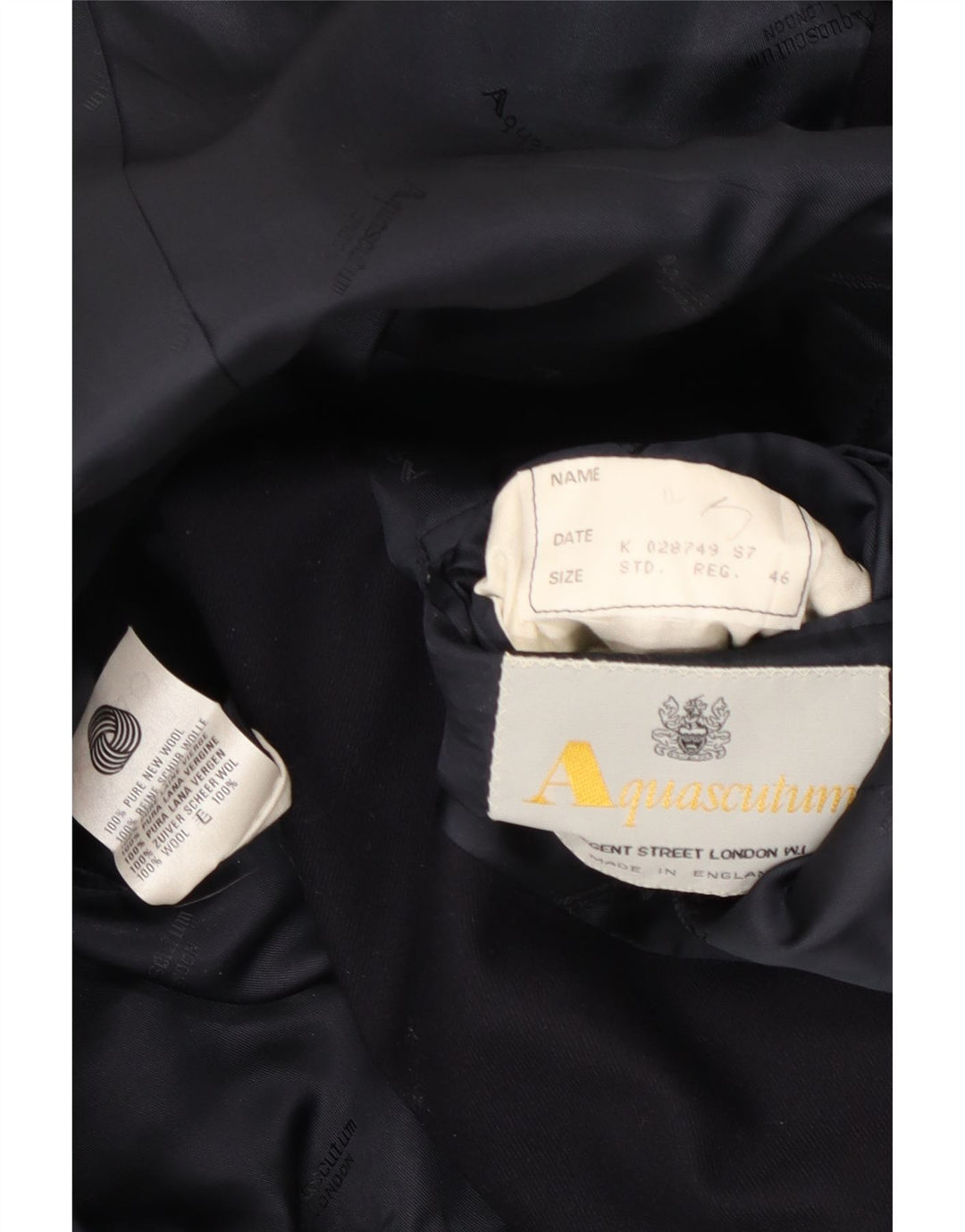 Мужской пиджак Aquascutum на 2 пуговицах IT 46, маленький темно-синий, шерсть