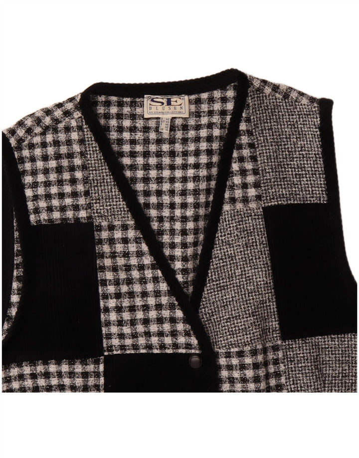 ВИНТАЖНЫЙ женский жилет UK 16, большой черный лоскутный полиэстер