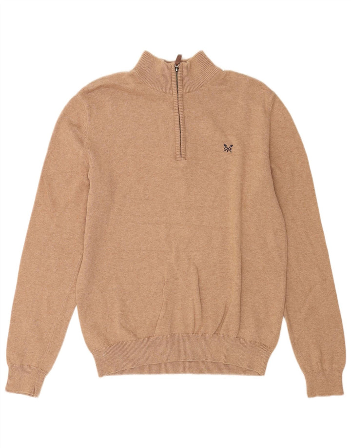 Crew Clothing Мужской джемпер с воротником на молнии, свитер среднего коричневого цвета, хлопок
