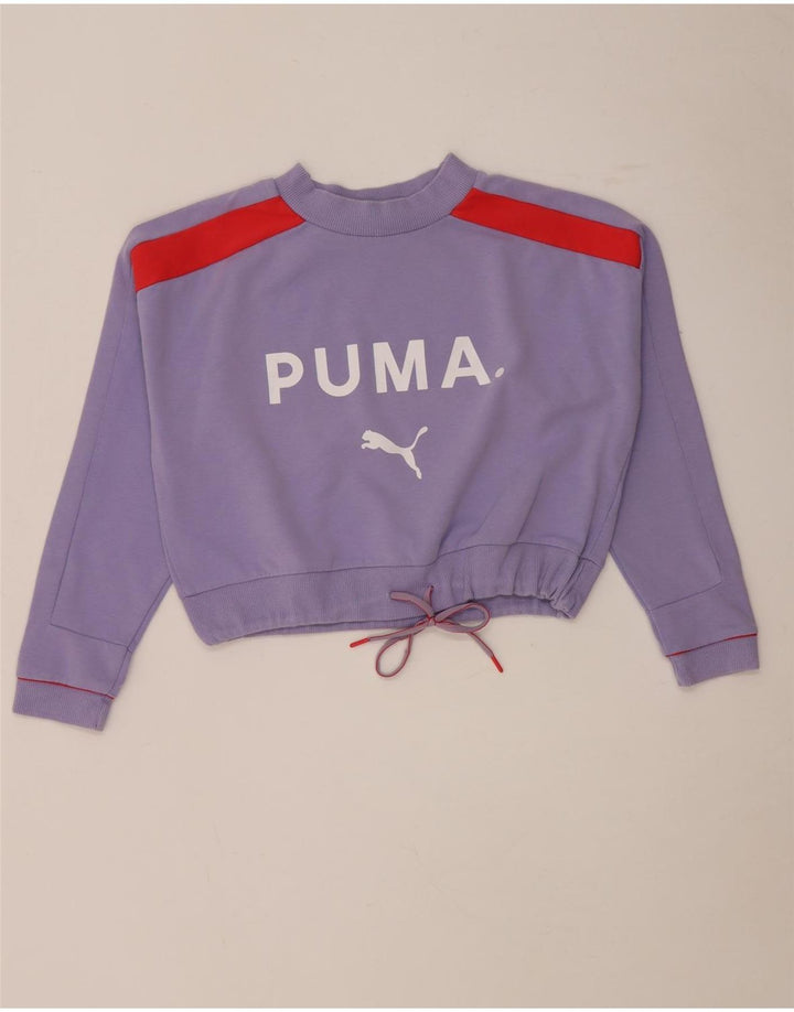 Женский джемпер оверсайз с графическим рисунком Puma UK 6 XS фиолетовый с цветными блоками