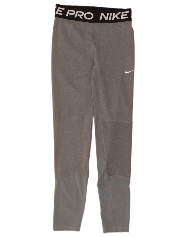 Леггинсы с рисунком Nike для девочек 13–14 лет, XL, серые, хлопок с цветными блоками