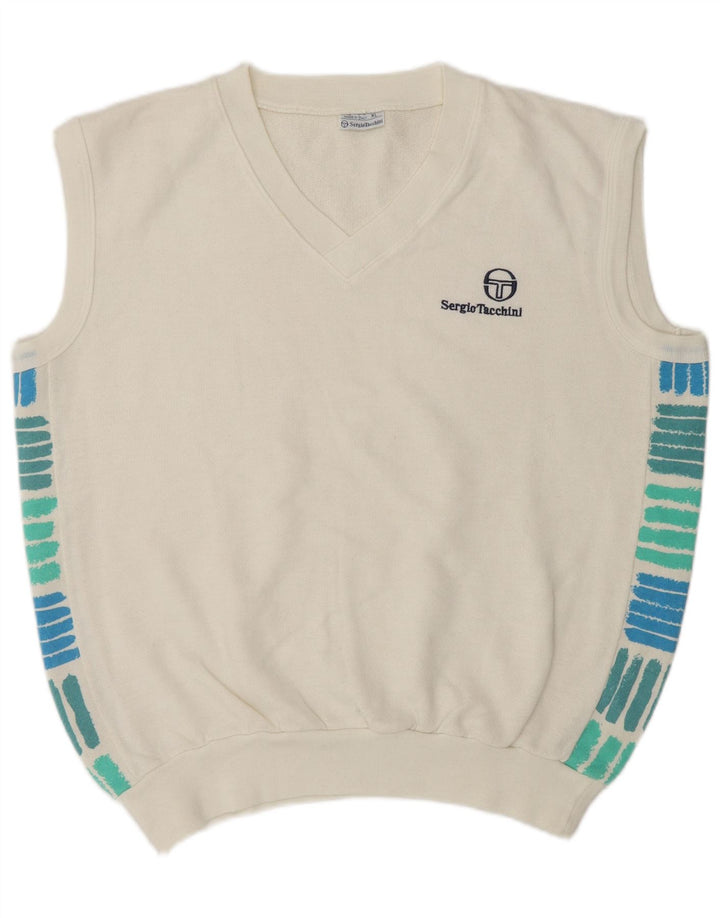 Мужской жилет Sergio Tacchini XL, белый акрил с цветными блоками