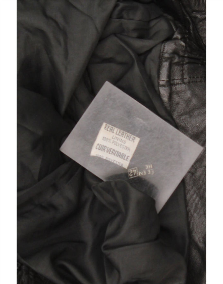 ВИНТАЖНАЯ женская кожаная куртка оверсайз EU 42, большая черная кожа