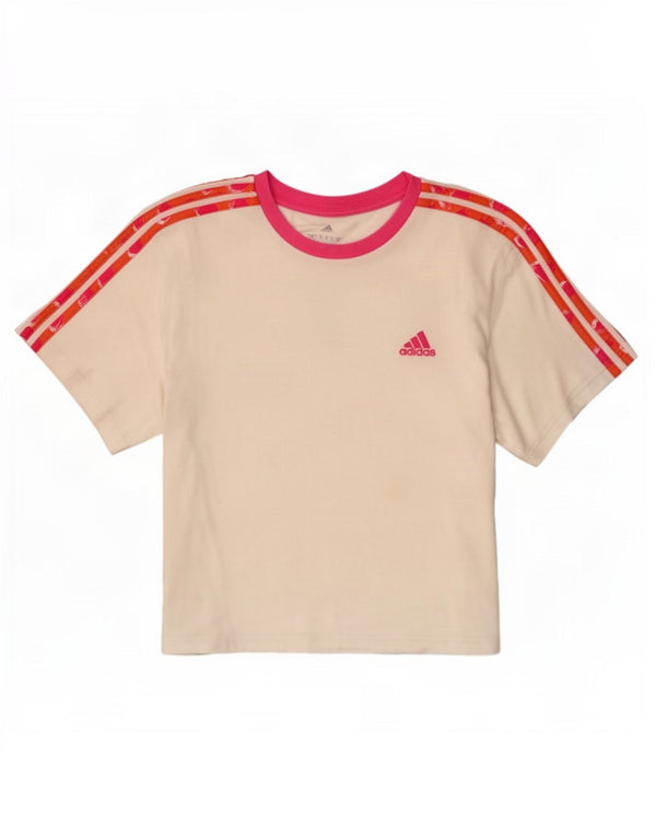 Женская укороченная футболка с графическим рисунком Adidas UK 12/14, средний белый хлопок
