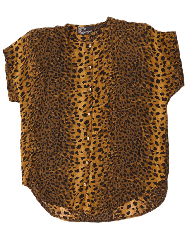 Винтажная женская блузка-рубашка с коротким рукавом, Великобритания, 20, 2XL, коричневая с животным принтом