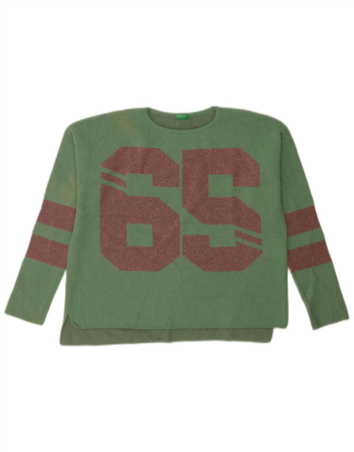 Женский топ с рисунком Benetton с длинным рукавом, Великобритания 14, средний зеленый