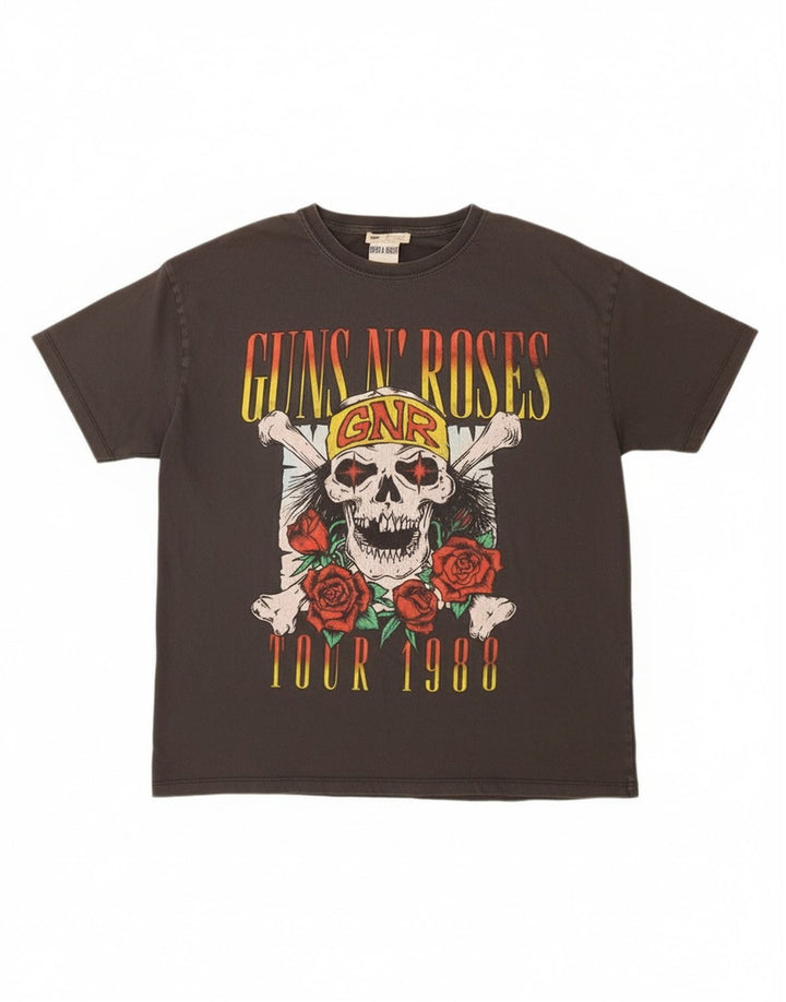 Мужская футболка с рисунком Guns & Roses Pull & Bear, большой серый хлопковый топ