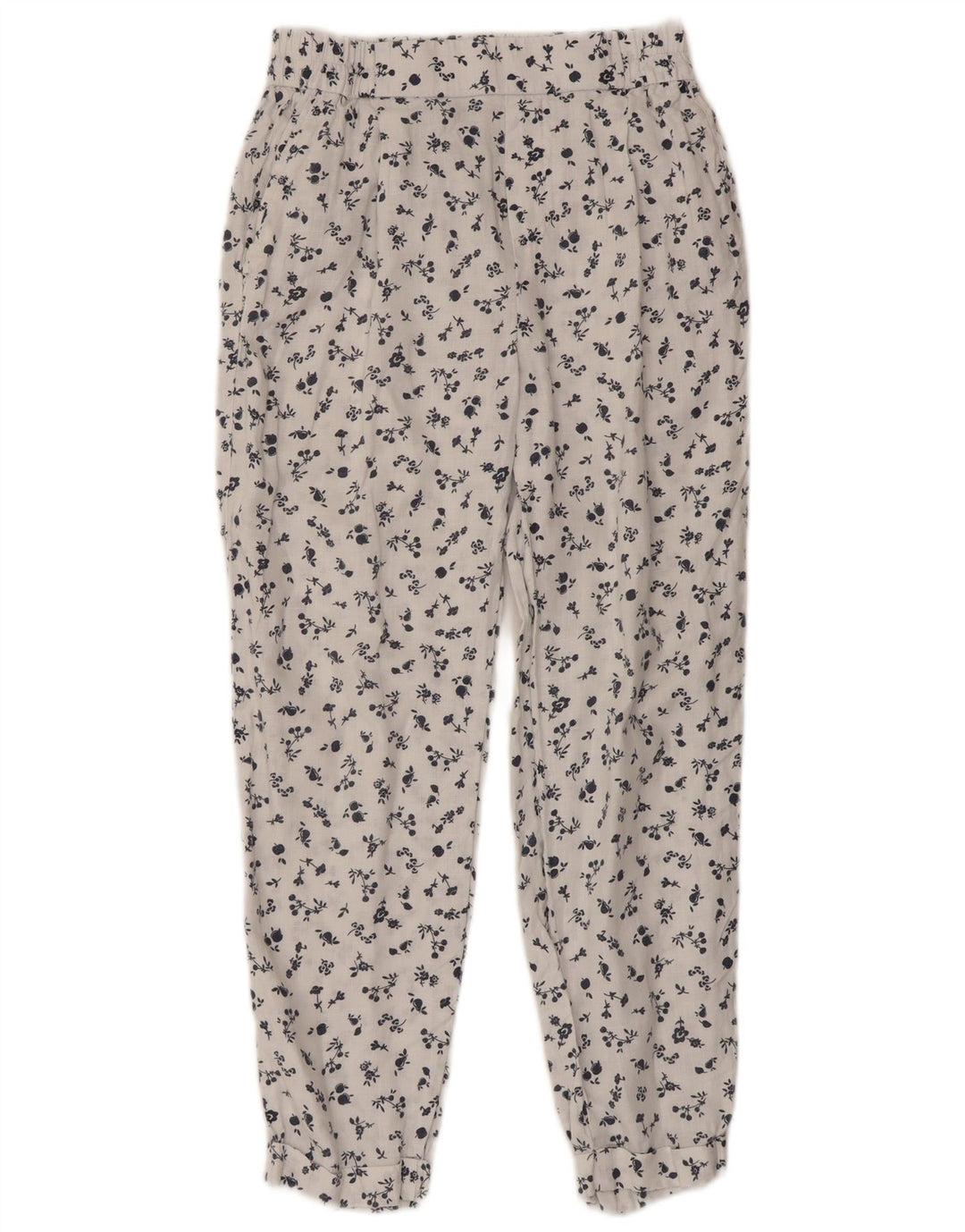 BENETTON Женские зауженные укороченные брюки W26 L23, белый лен с цветочным принтом