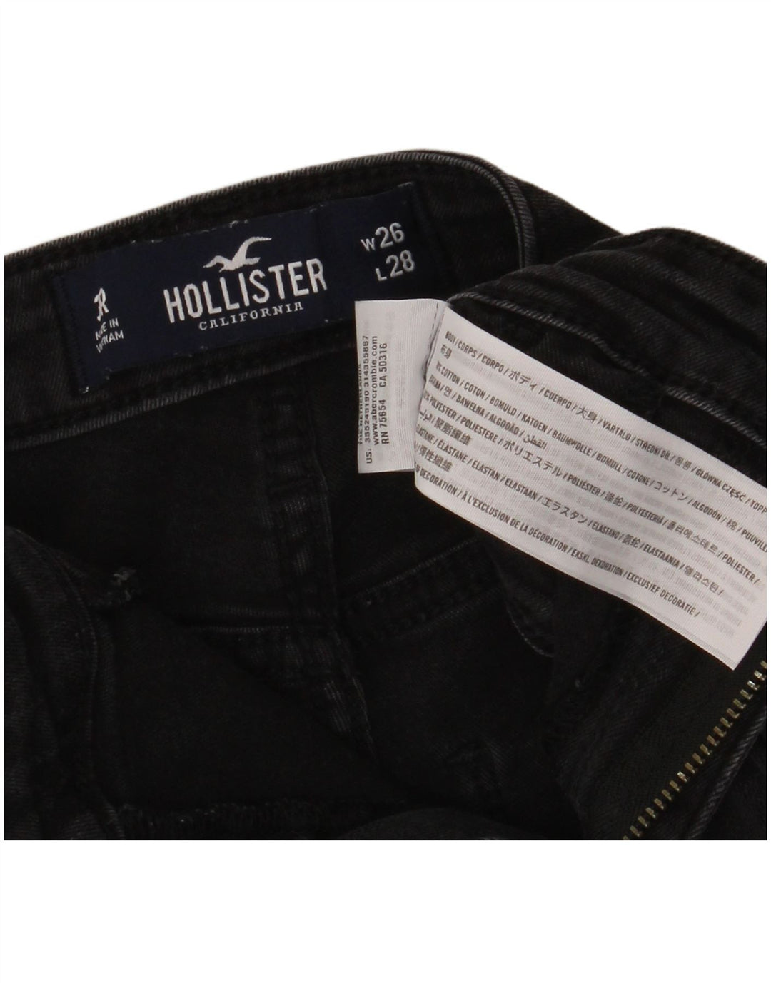 Женские джинсы скинни HOLLISTER с высокой посадкой W26 L28, черный хлопок