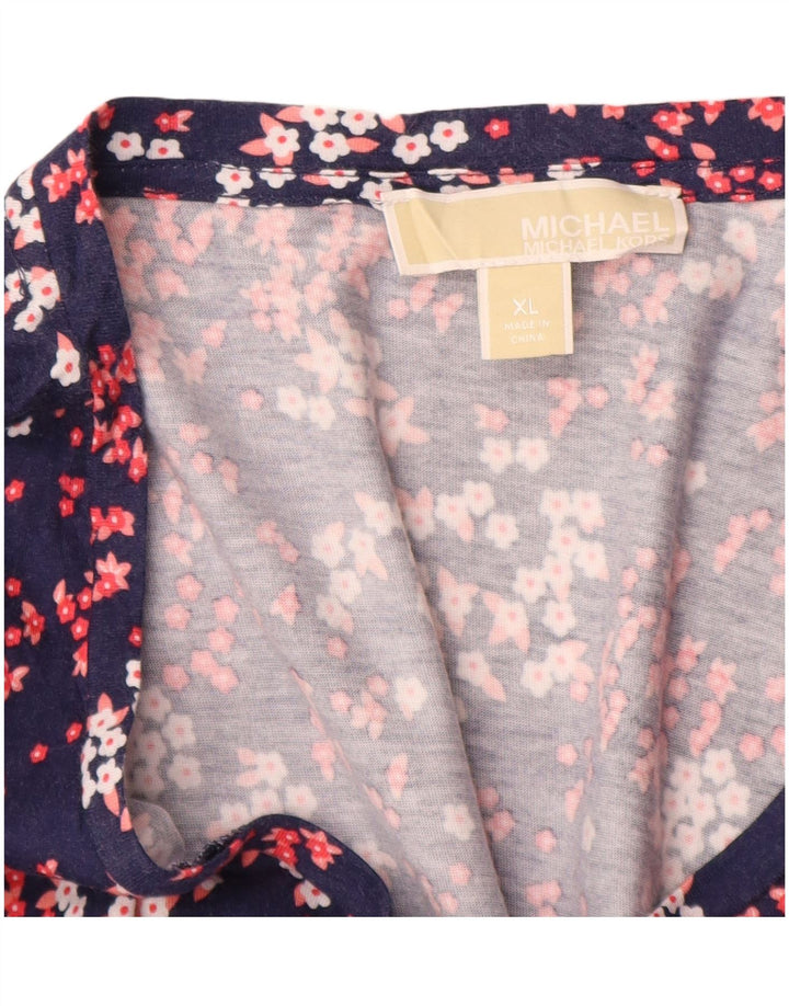 Женская блузка MICHAEL KORS UK 18 XL Темно-синяя с цветочным принтом Синтетика