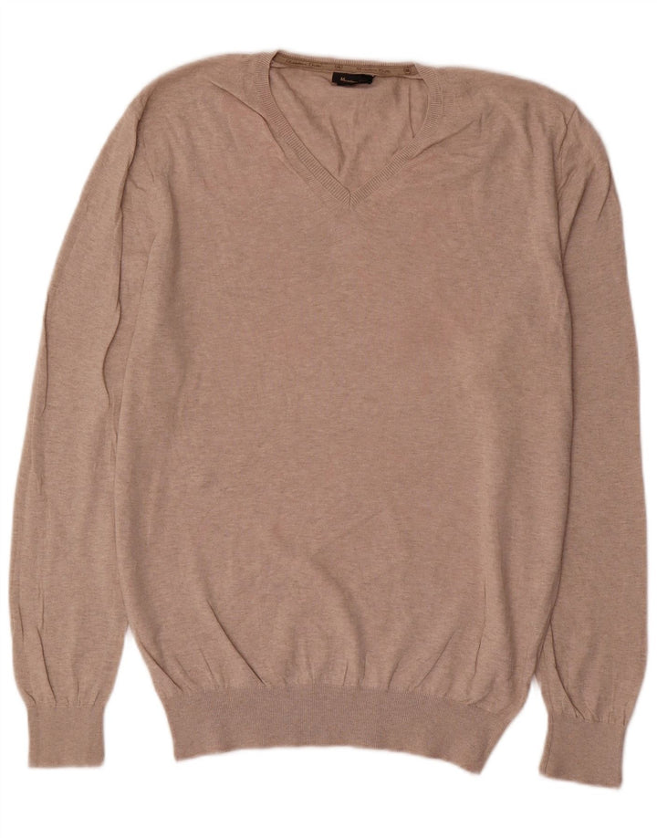 Мужской джемпер с v-образным вырезом Massimo Dutti, большой бежевый, хлопок