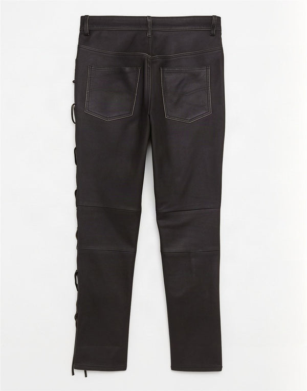 Vintage Womens Straight Leather Trousers EU 38 Medium W30 L28 Black
