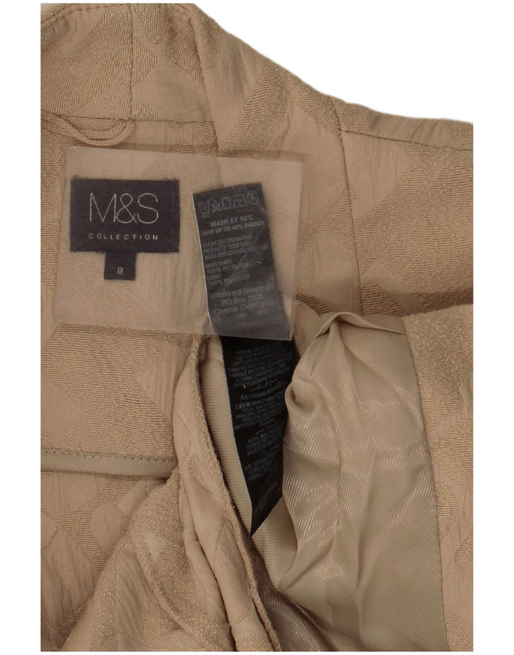 Женский открытый пиджак Marks & Spencer UK 8, маленький, бежевый с геометрическим узором