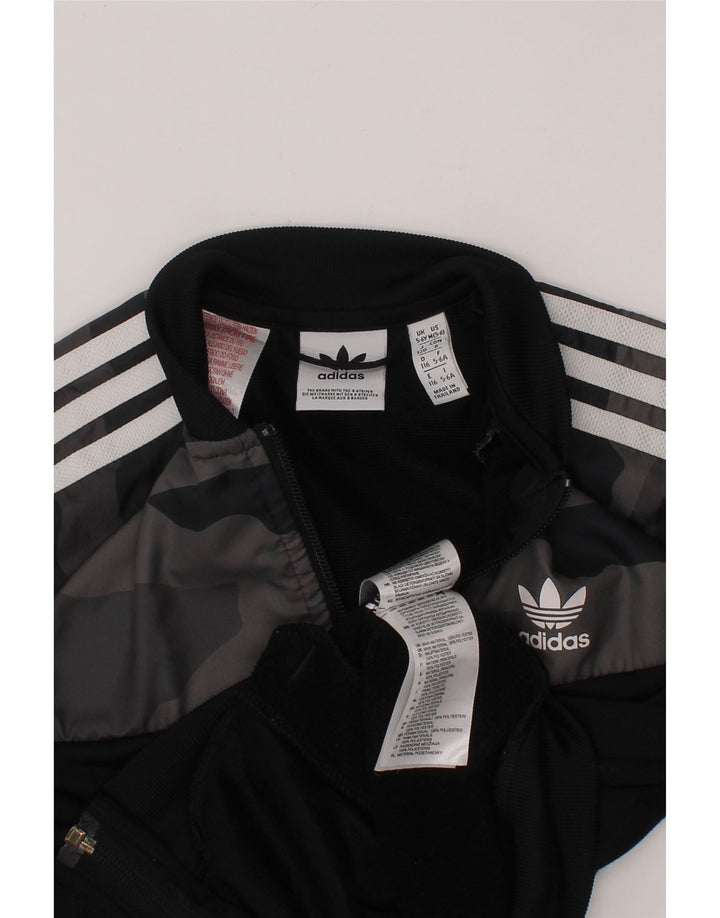 ADIDAS Boys Tracksuit Top Jacket 5-6 Years Black Camouflage Polyester