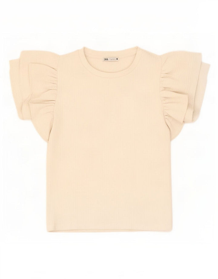 Женская укороченная блузка Zara UK 12, средний цвет: белый полиэстер