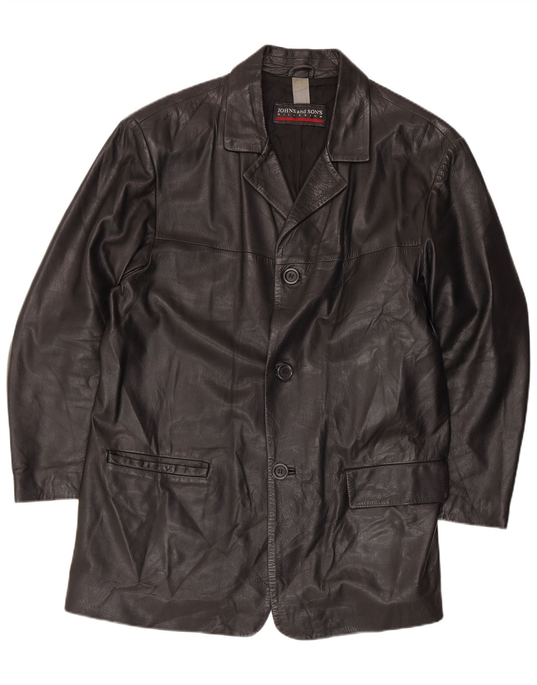 Мужской кожаный пиджак Johns And Son с 3 пуговицами IT 56 3XL Черный кожаный