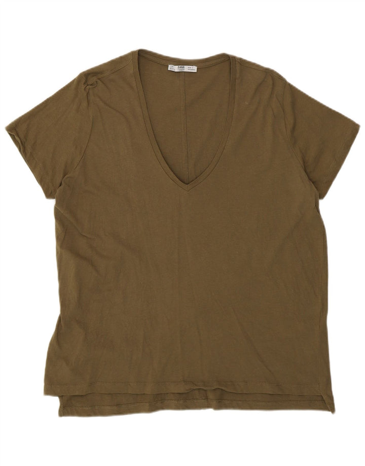Женская футболка Zara Top UK 16, большой цвет хаки