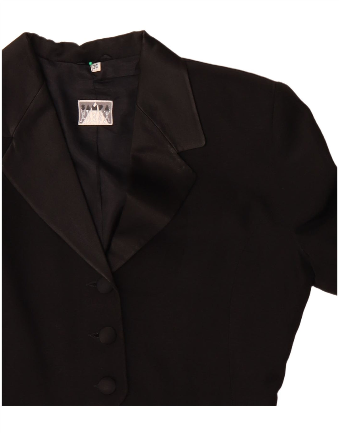Винтажный женский асимметричный пиджак на 3 пуговицах, размер ЕС 36, маленький черный ацетат