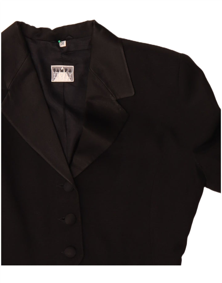 Винтажный женский асимметричный пиджак на 3 пуговицах, размер ЕС 36, маленький черный ацетат