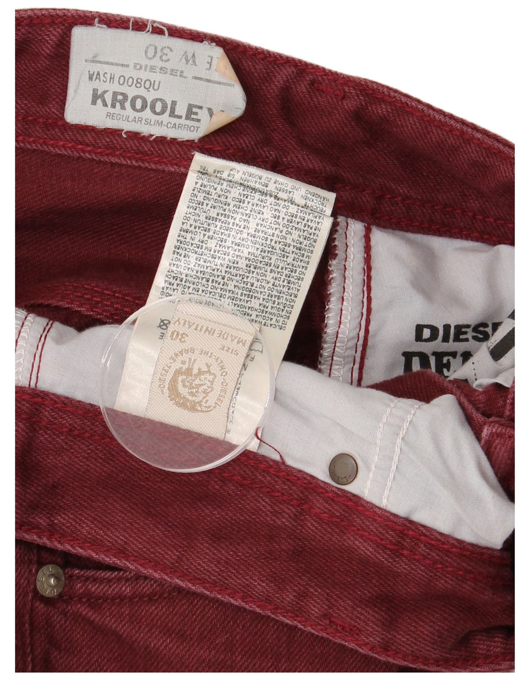 Мужские джинсы Diesel Krooley Regular Slim W30 L30, бордовый хлопок