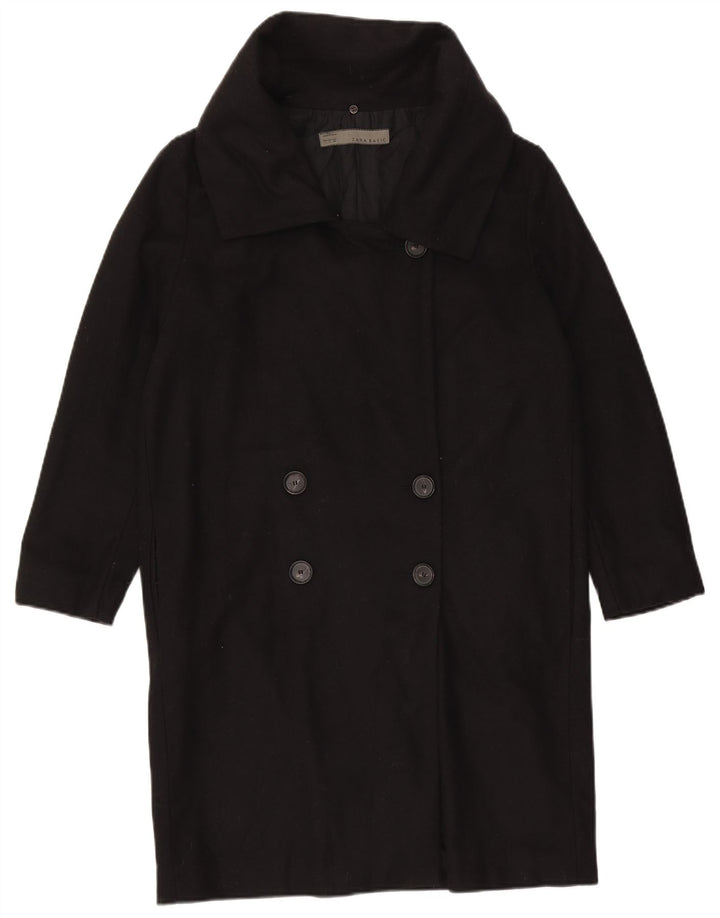 Женское двубортное пальто Zara UK 16, большое черное шерстяное пальто