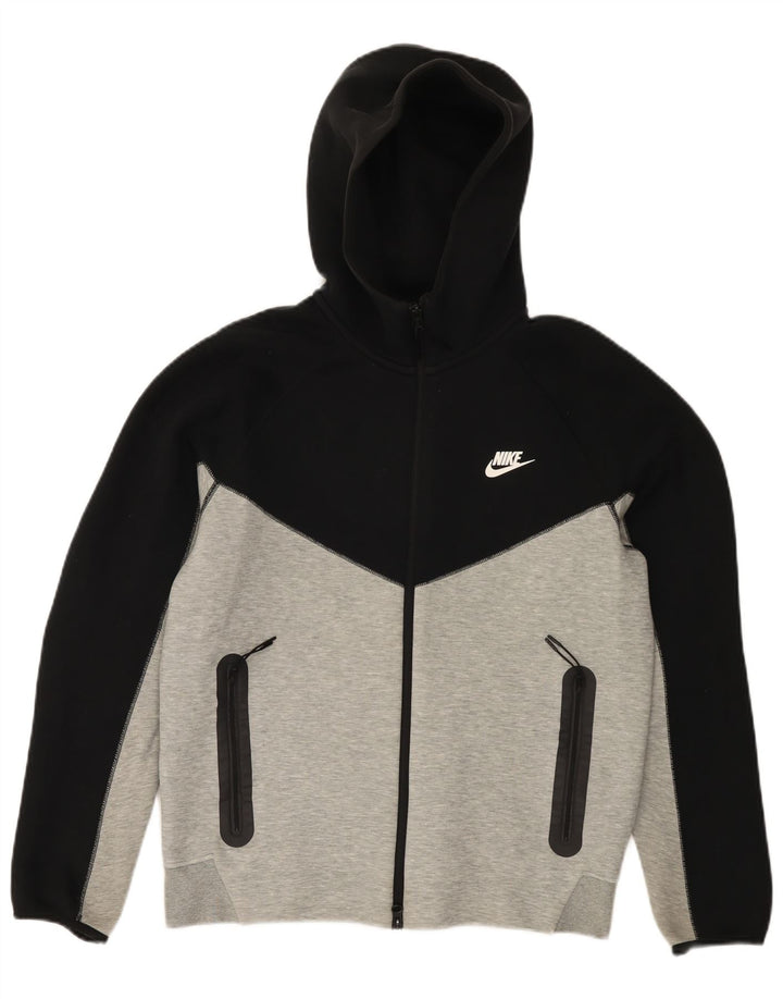 Мужской свитер с капюшоном на молнии Nike среднего серого цвета, хлопок с цветными блоками