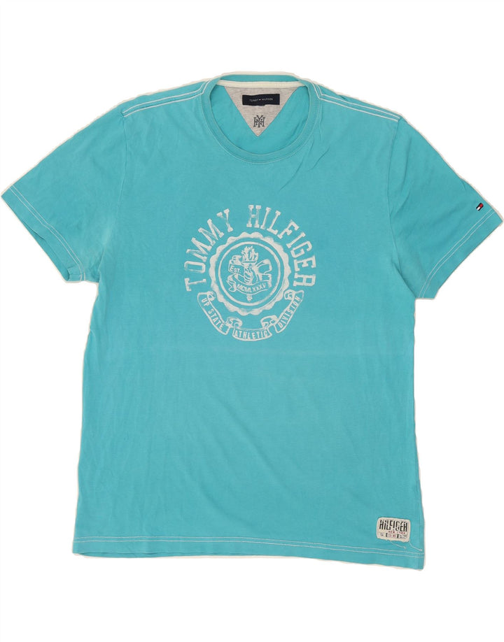 TOMMY HILFIGER Mens Graphic T-Shirt Top Medium Blue Cotton Vintage Tommy Hilfiger and Second-Hand Tommy Hilfiger from Messina Hembry 