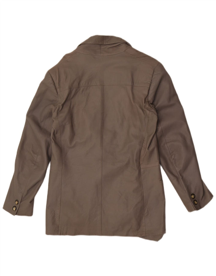 Винтажный женский кожаный пиджак на 1 пуговице IT 48 XL Серый