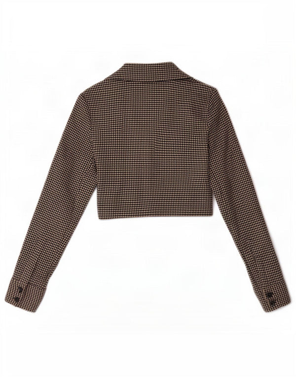 Женская укороченная блузка-рубашка Zara UK 6 XS Коричневый полиэстер с узором «гусиные лапки»