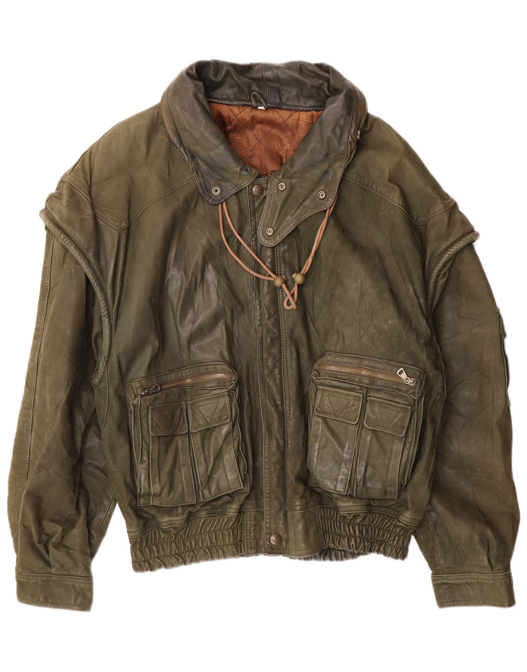 Винтажная мужская кожаная куртка IT 52 XL из кожи цвета хаки