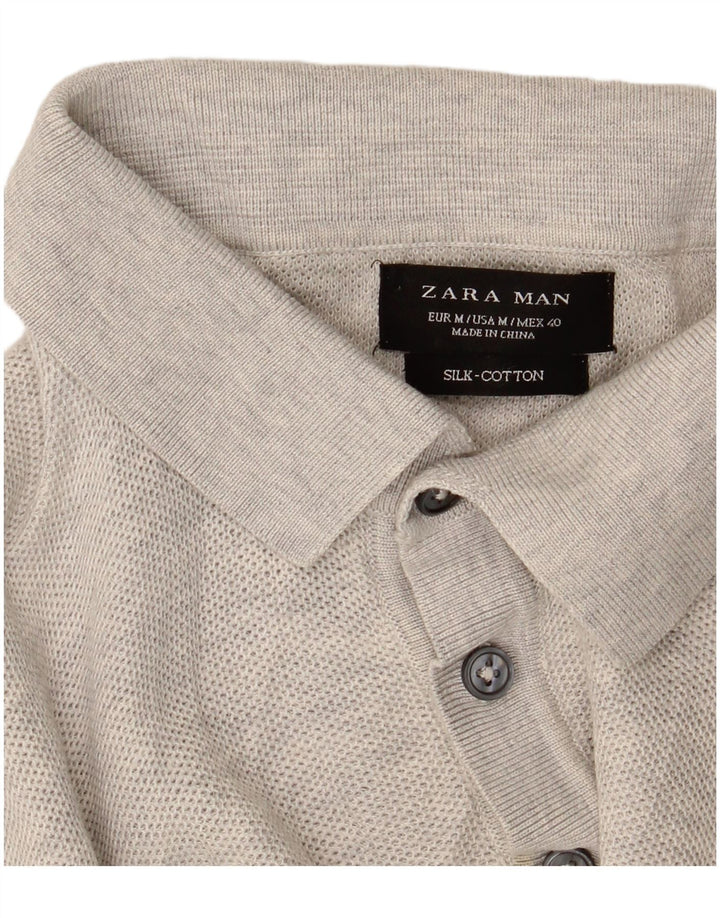 Мужской джемпер с воротником-поло Zara с коротким рукавом, средний серый в крапинку